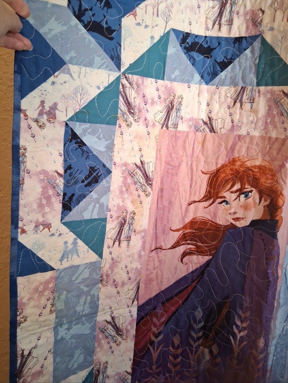 Purple and Teal Handmade Frozen Lap Quilt Or Child Quilt - Flaw